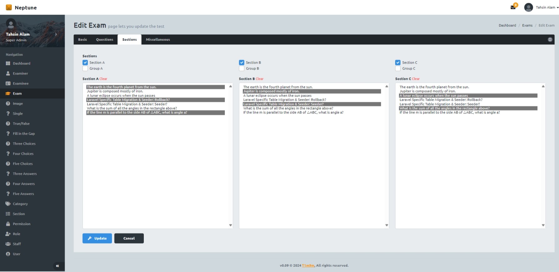 Neptune Exam Management System