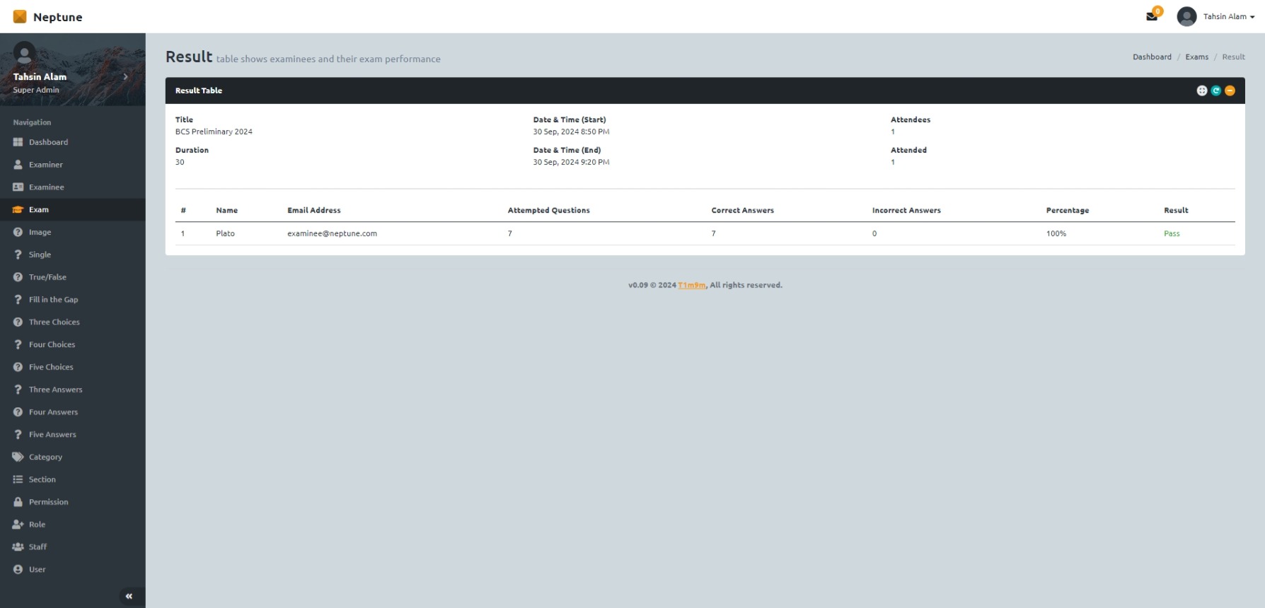 Neptune Exam Management System