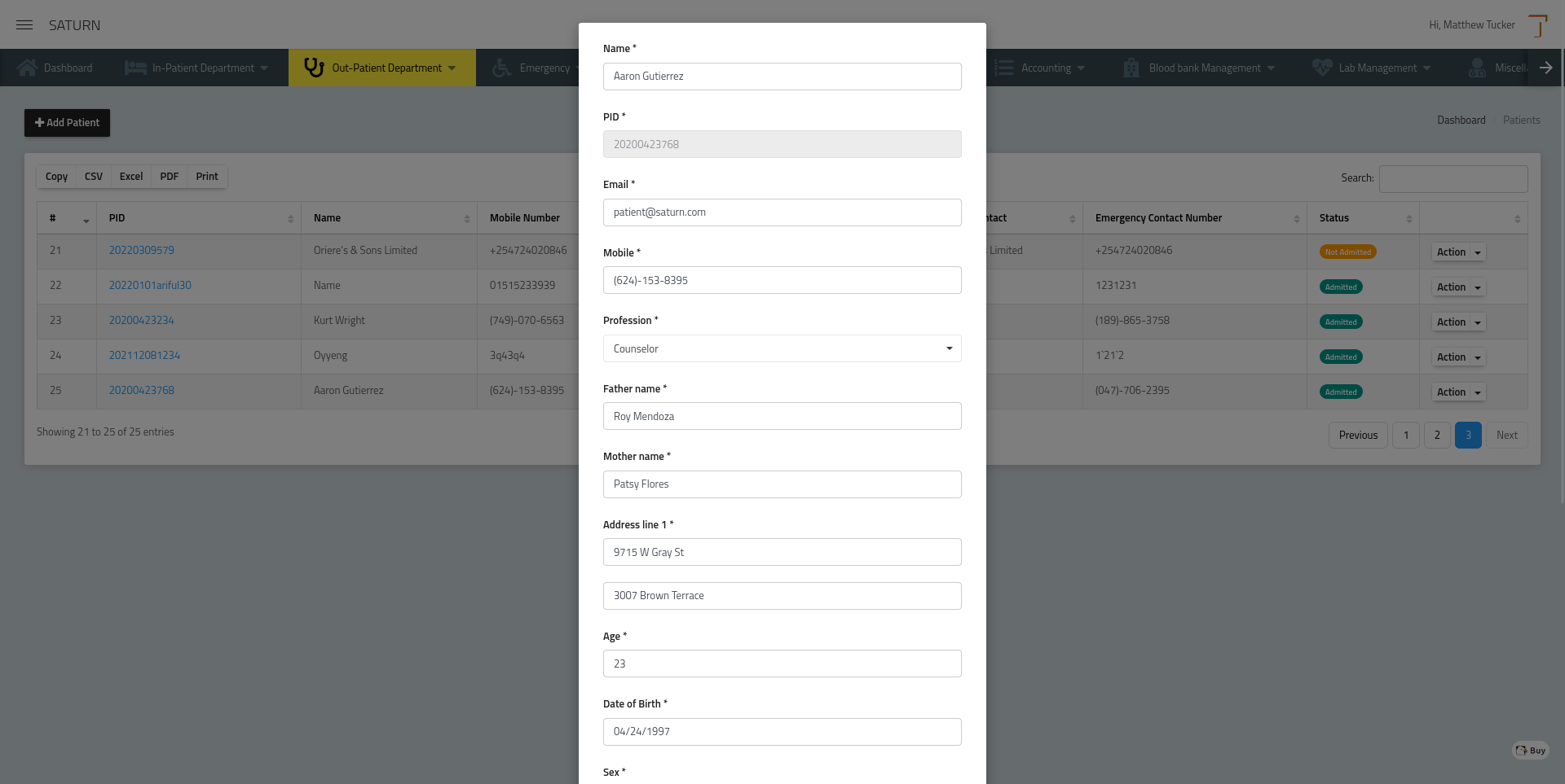 Saturn Hospital Management System